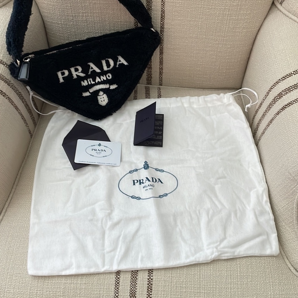SOLD❗️EUC PRADA Spugna Triangle Pouch Faux-Fur Shoulder Bag - Picture 4 of 11